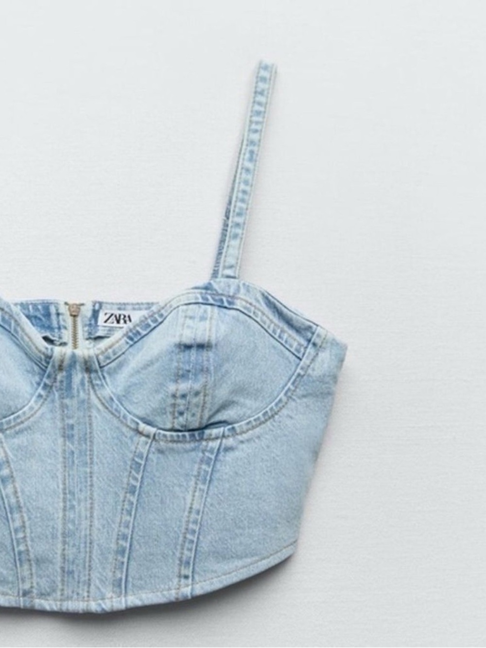 Zara Light Blue Denim Bustier Top